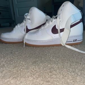 Nike Air Force 1s White and Burgundy High Tops
